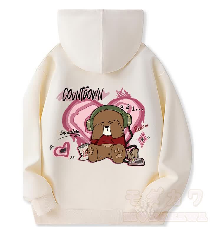 MODAKAWA COUNTDOWN カバーアイズベアグラフィック 裏起毛 ジップアップ パーカー スウェットシャツ - ベージュ - 5XL - image 2