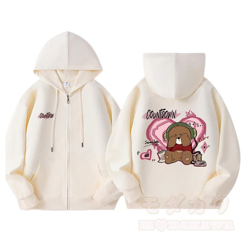 MODAKAWA COUNTDOWN カバーアイズベアグラフィック 裏起毛 ジップアップ パーカー スウェットシャツ - image 1