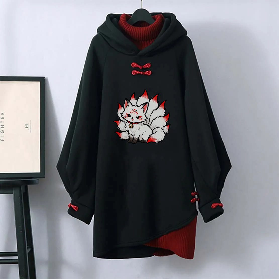 MODAKAWA 九尾狐グラフィックバックルヴィンテージフード付きスウェットシャツドレス - Black - 3XL - image 1