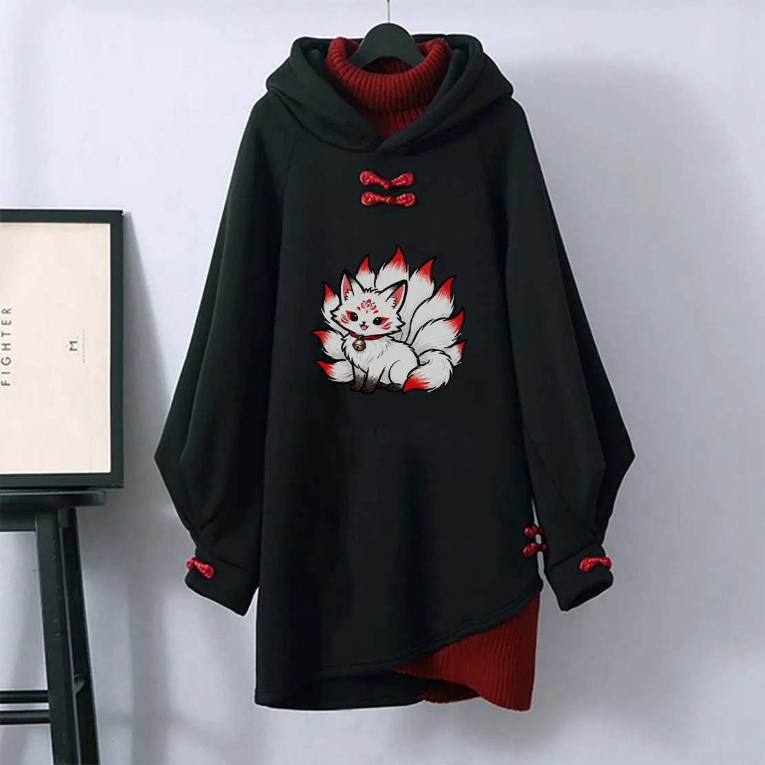 MODAKAWA 九尾狐グラフィックバックルヴィンテージフード付きスウェットシャツドレス - Black - 3XL - image 1