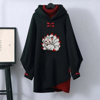 MODAKAWA 九尾狐グラフィックバックルヴィンテージフード付きスウェットシャツドレス - Black - 3XL - image 1