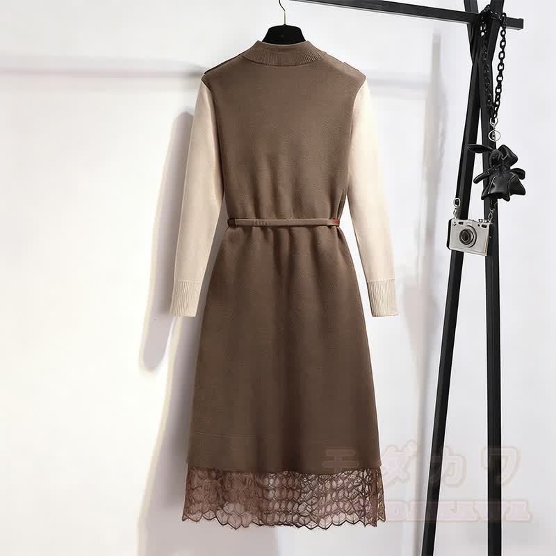 レースニットベルトセータードレス - image 2