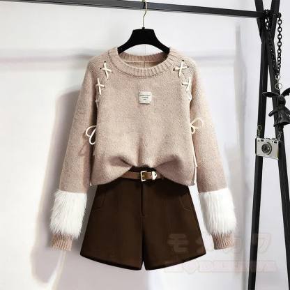 ニットセーターベルトショーツツーピース - セット - XL - image 1