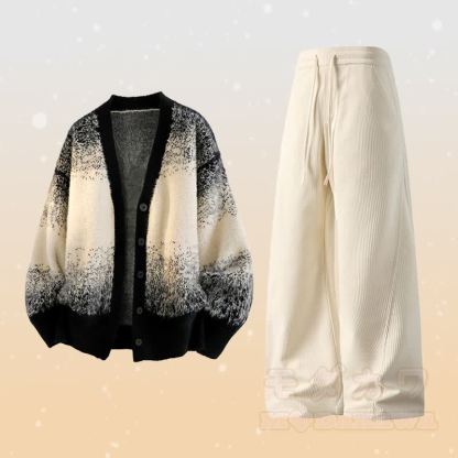 グラデーションニットカーディガン セーター ポケットパンツ ツーピース - セットB - 3XL - image 2