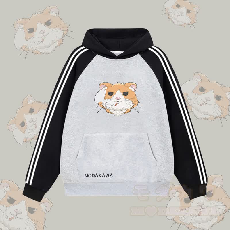 MODAKAWA スモーキングハムスター グラフィックカラーブロック 裏起毛 パーカー - グレー - 2XL - image 3