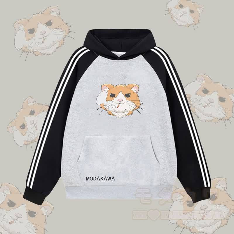 MODAKAWA スモーキングハムスター グラフィックカラーブロック 裏起毛 パーカー - グレー - 2XL - image 3