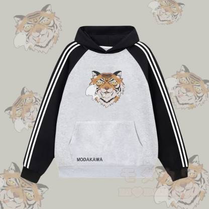 MODAKAWA スモーキングタイガーグラフィックカラーブロック 裏起毛パーカー - グレー - 2XL - image 2