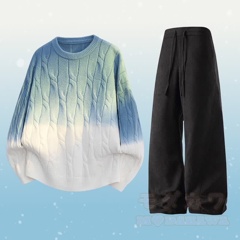 グラデーションニットセーターポケットパンツツーピース - セットB - 3XL - image 2