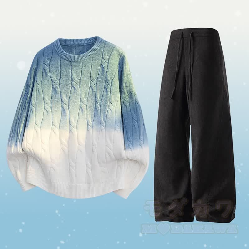 グラデーションニットセーターポケットパンツツーピース - セットB - 3XL - image 2