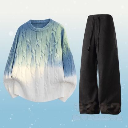 グラデーションニットセーターポケットパンツツーピース - セットB - 3XL - image 2