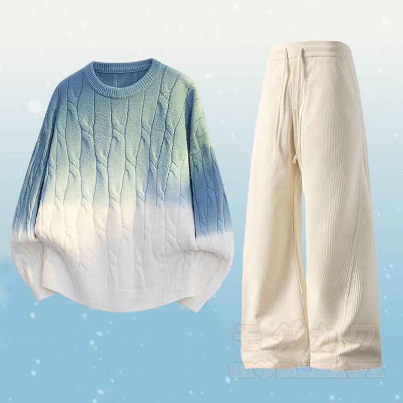 グラデーションニットセーターポケットパンツツーピース - セットA - 3XL - image 1