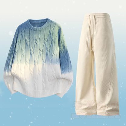 グラデーションニットセーターポケットパンツツーピース - セットA - 3XL - image 1