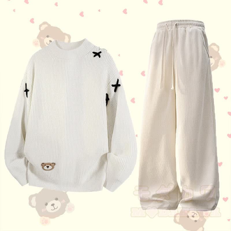 ベアニットセーターポケットパンツ2点セット - ベージュ - 3XL - image 1