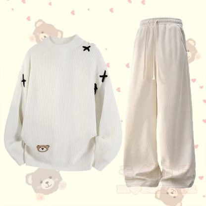 ベアニットセーターポケットパンツ2点セット - ベージュ - 3XL - image 1