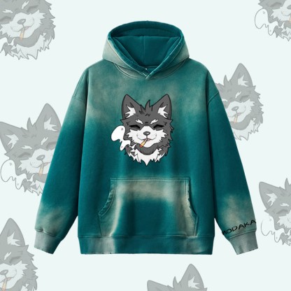 MODAKAWA スモーキングパピー グラフィック ヴィンテージウォッシュドフリース裏毛パーカー - Green - 2XL - image 1