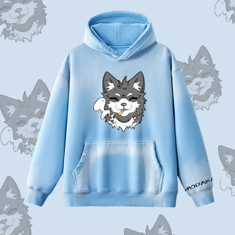 MODAKAWA スモーキングパピー グラフィック ヴィンテージウォッシュドフリース裏毛パーカー - Blue - 2XL - image 5