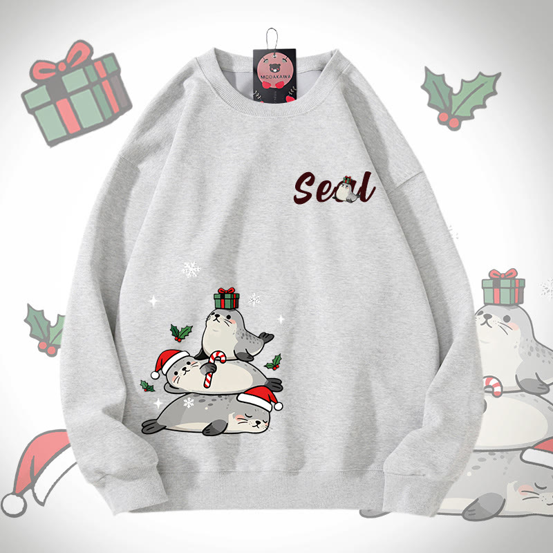 MODAKAWA クリスマスシールグラフィック ユニセックス スウェットシャツ - Grey - 5XL - image 1