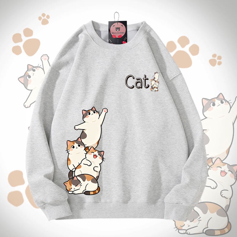 MODAKAWA ジョイフルキャットグラフィック ユニセックス スウェットシャツ - Grey - 5XL - image 2