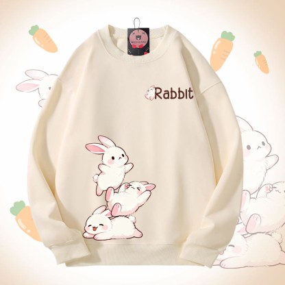 MODAKAWA 遊び心のあるウサギのグラフィック ユニセックス スウェットシャツ - Beige - 5XL - image 2