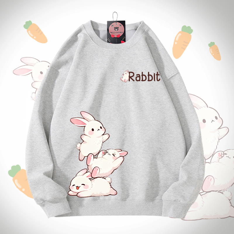 MODAKAWA 遊び心のあるウサギのグラフィック ユニセックス スウェットシャツ - Grey - 5XL - image 1