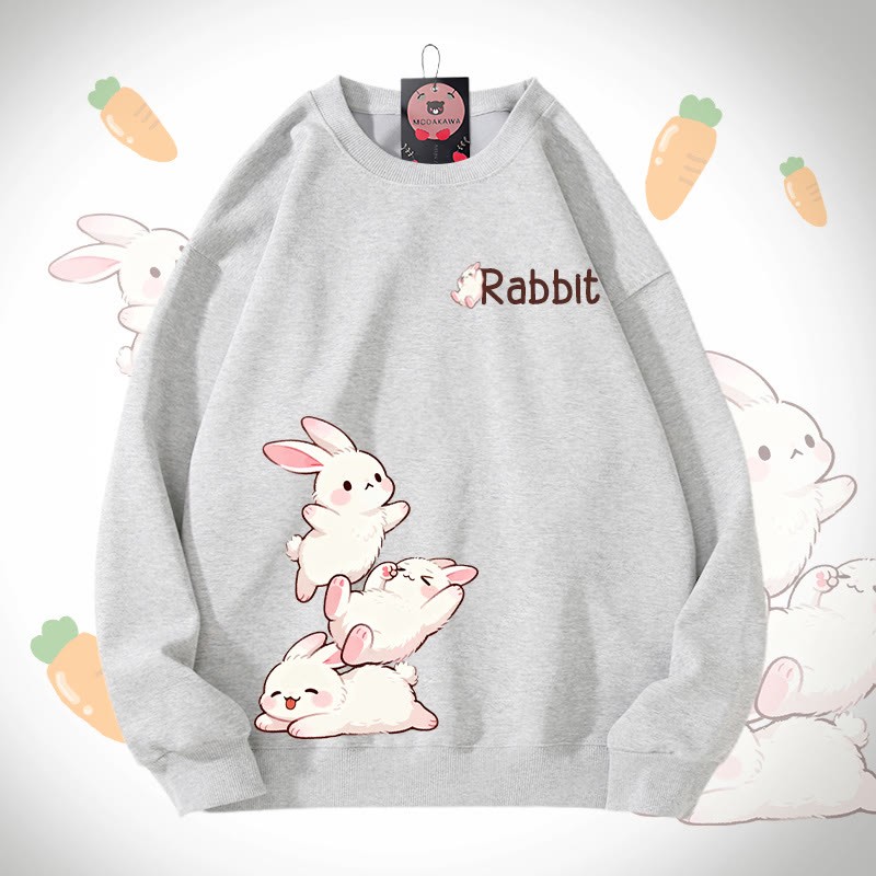 MODAKAWA 遊び心のあるウサギのグラフィック ユニセックス スウェットシャツ - Grey - 5XL - image 1