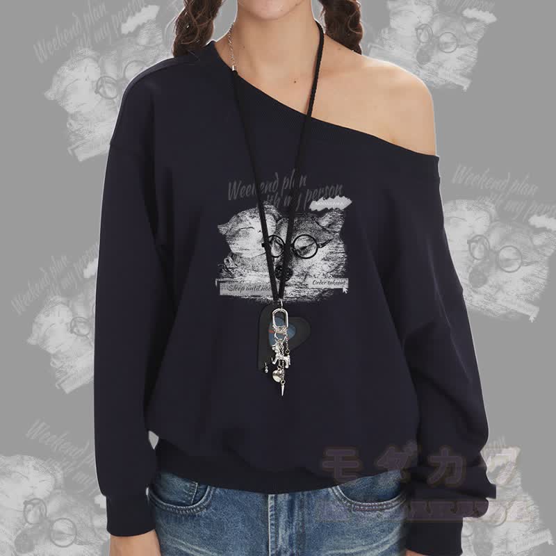 MODAKAWA WEEKEND PLAN WITH MY PERSON パピーキティ グラフィック オフショルダー スウェットシャツ - image 1