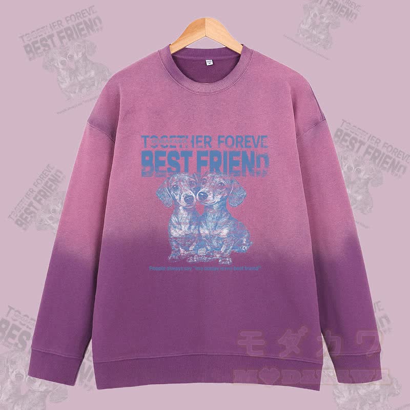 MODAKAWA BEST FRIEND パピーグラフィック ヴィンテージウォッシュドグラデーション ユニセックス スウェットシャツ - 紫 - 2XL - image 2