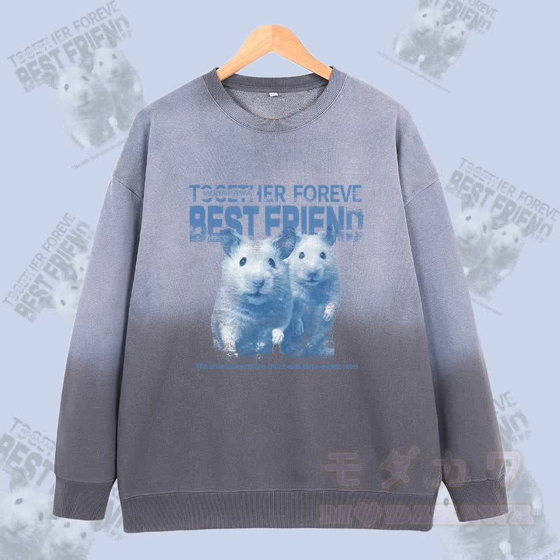 MODAKAWA BEST FRIEND ハムスターグラフィック ヴィンテージウォッシュドグラデーション ユニセックス スウェットシャツ - グレー - 2XL - image 2