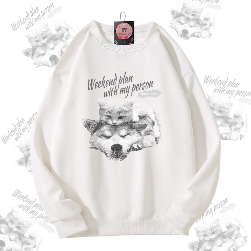 MODAKAWA WEEKEND PLAN WITH MY PERSON キティパピーグラフィック ユニセックス スウェットシャツ - White - 5XL - image 1