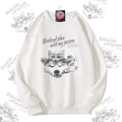 MODAKAWA WEEKEND PLAN WITH MY PERSON キティパピーグラフィック ユニセックス スウェットシャツ - White - 5XL - image 1