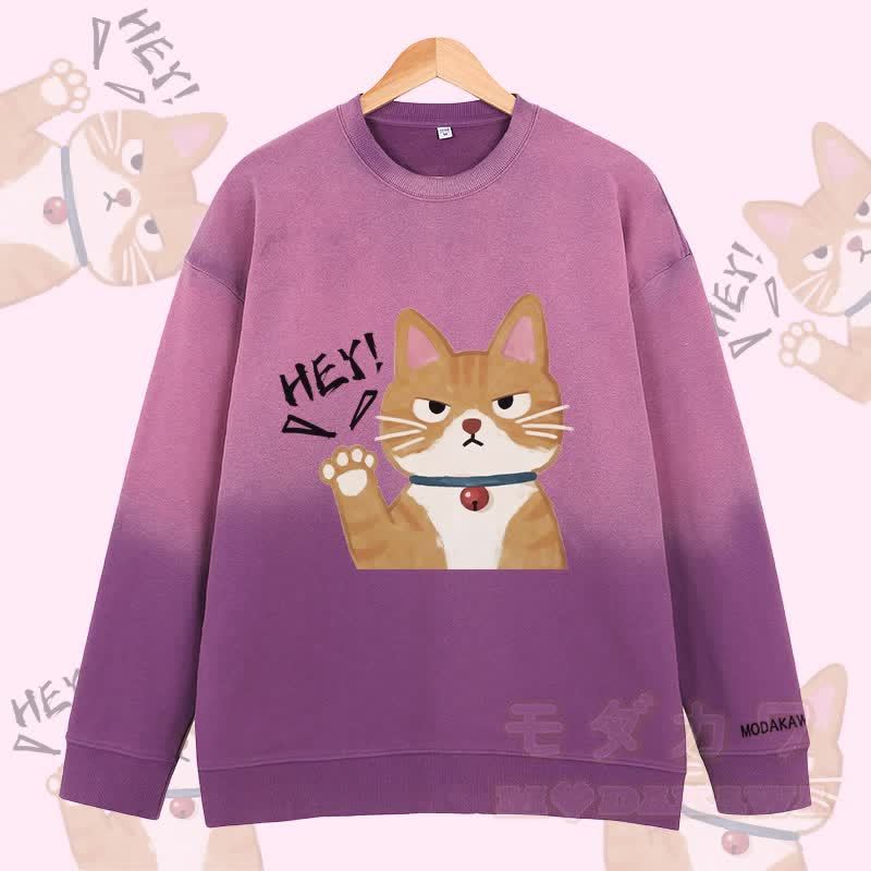 MODAKAWA HEY キャットグラフィック ヴィンテージウォッシュドグラデーション ユニセックス スウェットシャツ - 紫 - 2XL - image 4