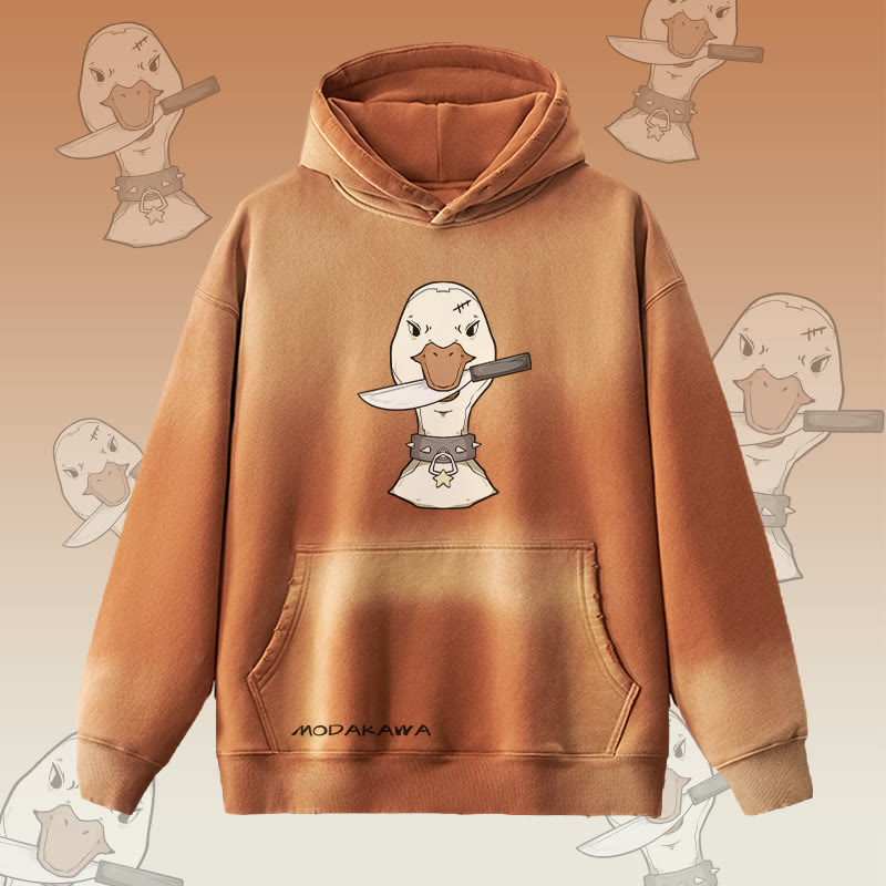 MODAKAWA グースウィズナイフグラフィック ヴィンテージウォッシュ加工 裏起毛 パーカー - Brown - 2XL - image 1