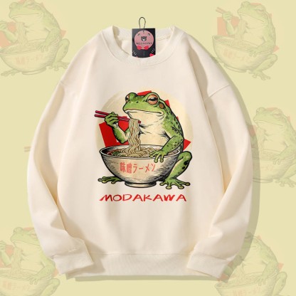 MODAKAWA ラーメンを食べるカエル グラフィック ユニセックス スウェットシャツ - Beige - 5XL - image 1