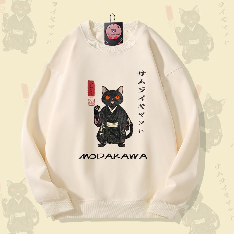 MODAKAWA サムライキャット グラフィック ユニセックス スウェットシャツ - Beige - 5XL - image 1