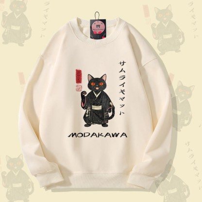 MODAKAWA サムライキャット グラフィック ユニセックス スウェットシャツ - Beige - 5XL - image 1