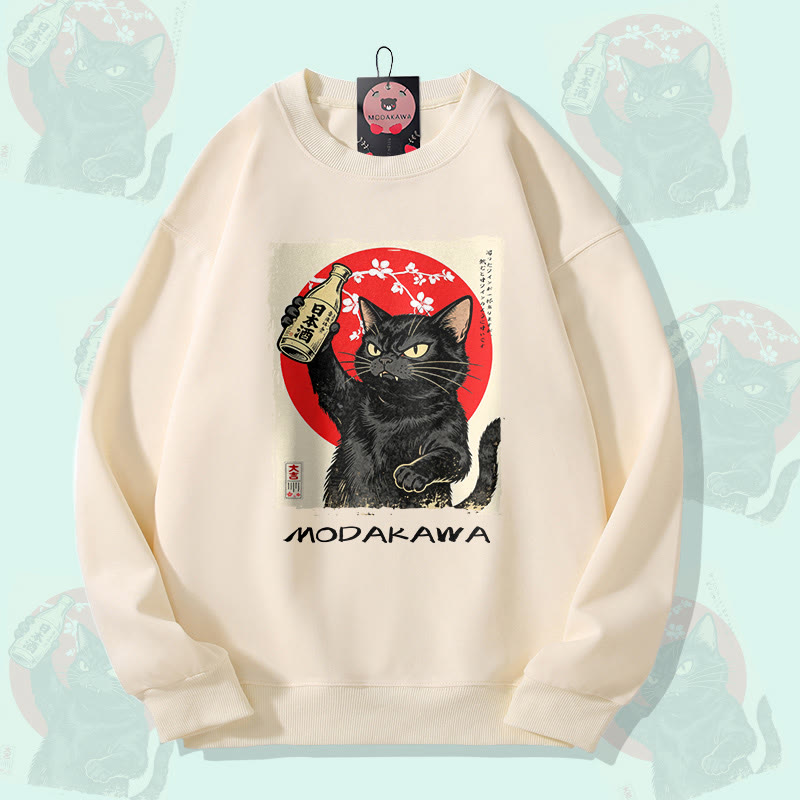 MODAKAWA 猫がお酒を飲むグラフィック ユニセックス スウェットシャツ - Beige - 5XL - image 2
