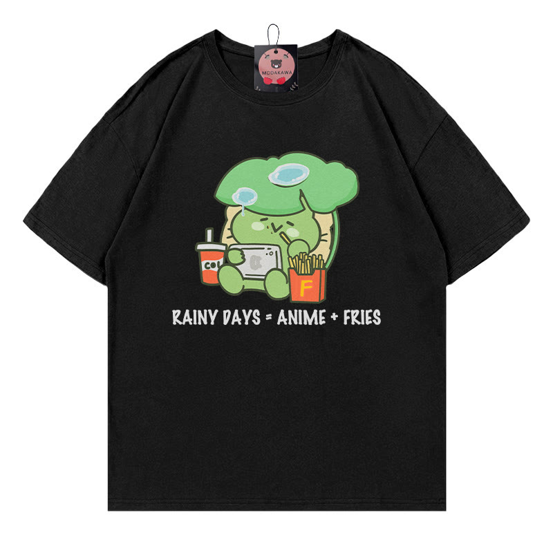 RAINY DAYS ANIME FRIES カエルプリント100%綿ModakawaTシャツ - Black - 5XL - image 2