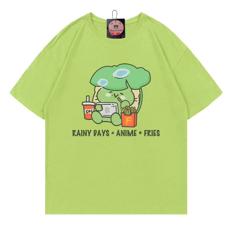 RAINY DAYS ANIME FRIES カエルプリント100%綿ModakawaTシャツ - Green - 5XL - image 1