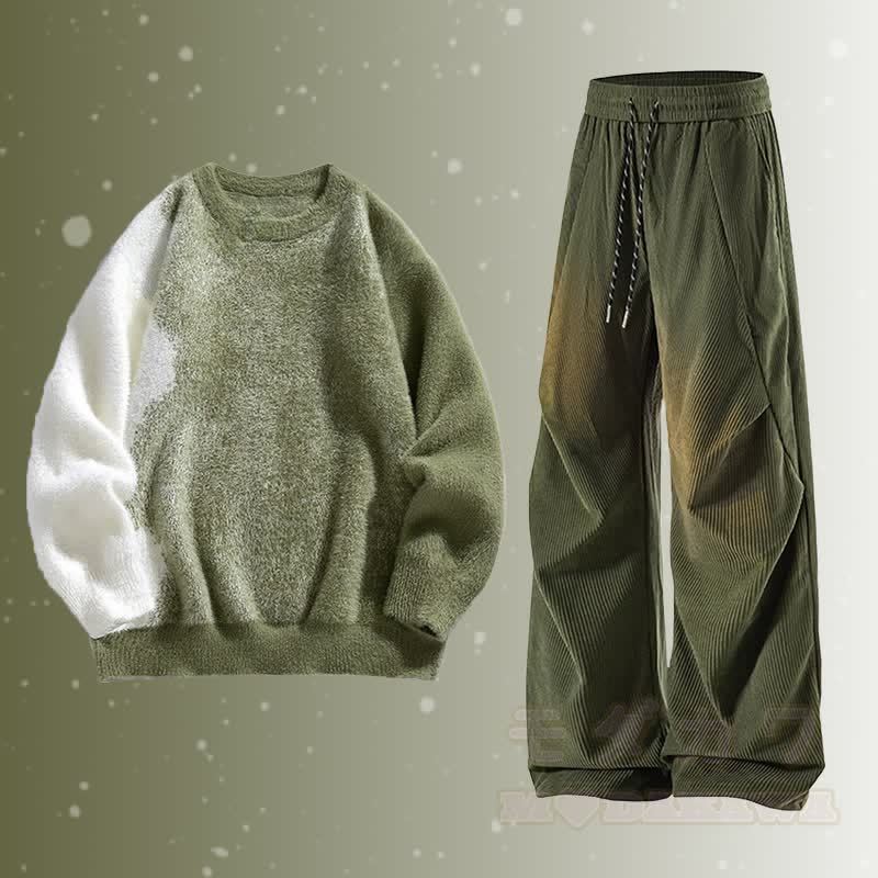 グラデーションファジーセーターコーデュロイパンツツーピース - セットA - 3XL - image 1