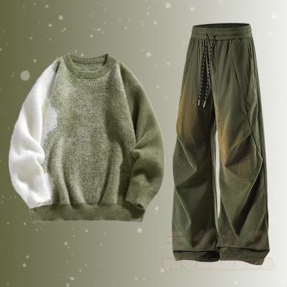 グラデーションファジーセーターコーデュロイパンツツーピース - セットA - 3XL - image 1