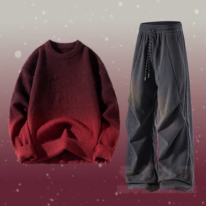 グラデーションニットセーター コーデュロイパンツ ツーピース - セットB - 3XL - image 2