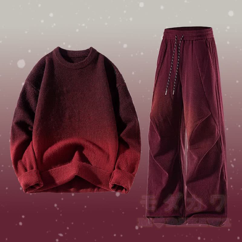 グラデーションニットセーター コーデュロイパンツ ツーピース - セットA - 3XL - image 1