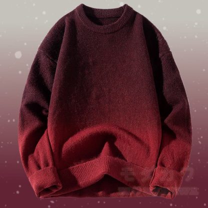 グラデーションニットセーター コーデュロイパンツ ツーピース - ワインレッドのセーター - 3XL - image 9