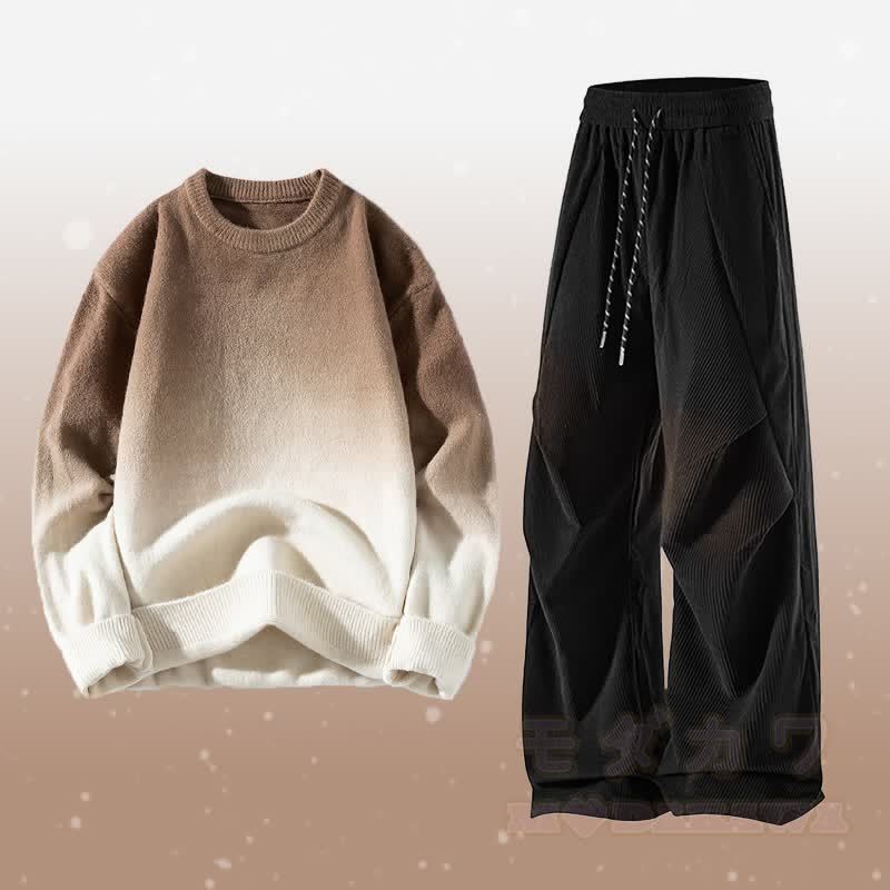 グラデーションニットセーター コーデュロイパンツ ツーピース - セットD - 3XL - image 4