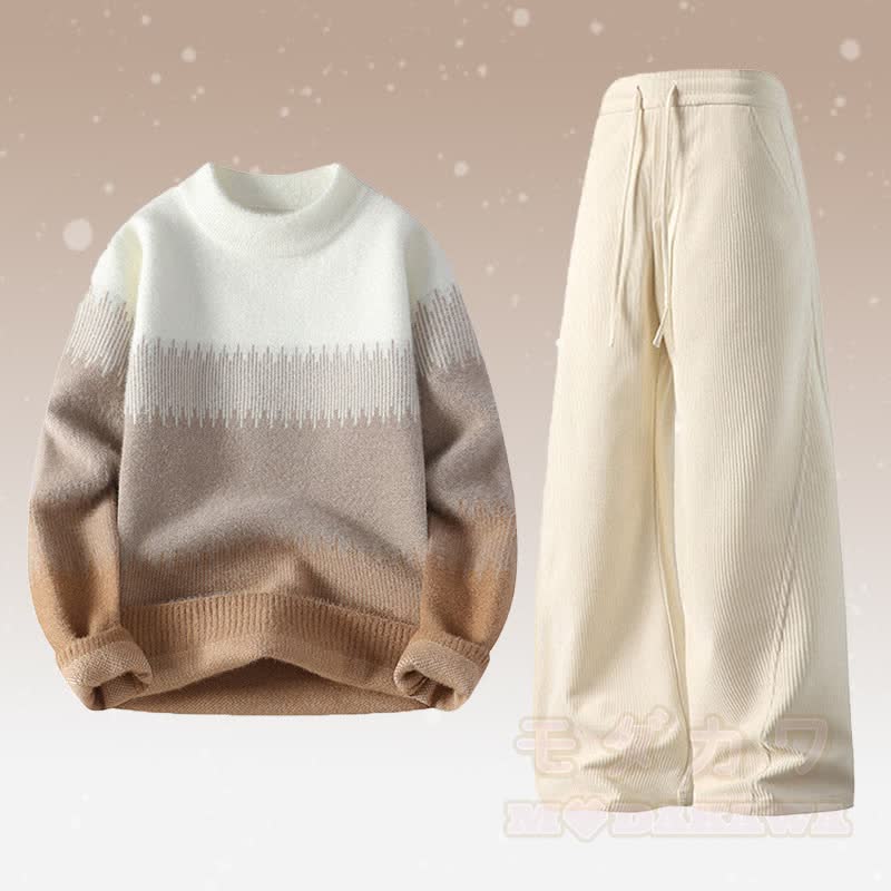 ニットカラーブロックセーター コーデュロイパンツ ツーピース - セットB - 4XL - image 2