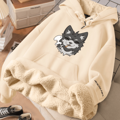 MODAKAWA スモーキングパピー グラフィック 厚手フリース裏地冬パーカー - Beige - 2XL - image 2