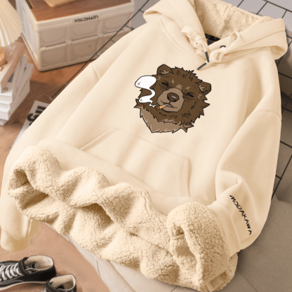 MODAKAWA スモーキングベア グラフィック 厚手裏起毛冬パーカー - Beige - 2XL - image 3