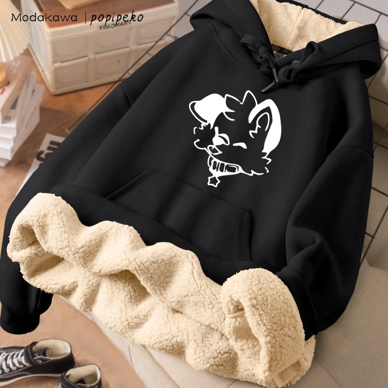 MODAKAWA X popipeko ジョイフルパピーグラフィック 厚手裏起毛冬パーカー - Black - 2XL - image 5
