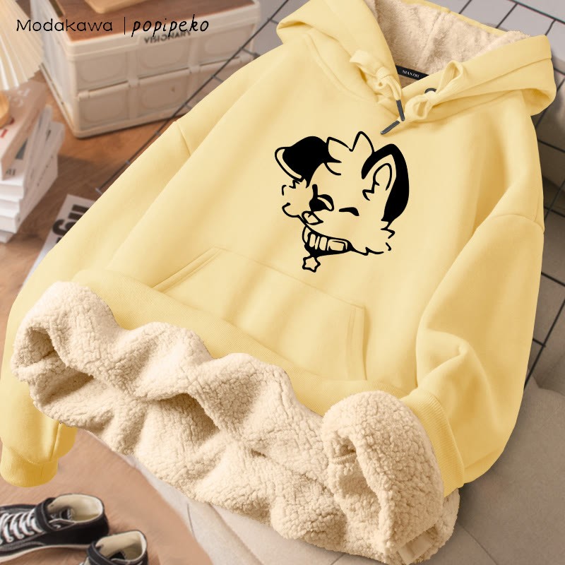 MODAKAWA X popipeko ジョイフルパピーグラフィック 厚手裏起毛冬パーカー - Yellow - 2XL - image 3