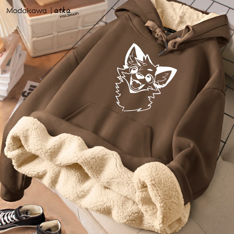MODAKAWA X atka 遊び心のあるフォックスグラフィック 厚手裏起毛冬パーカー - Brown - 2XL - image 2